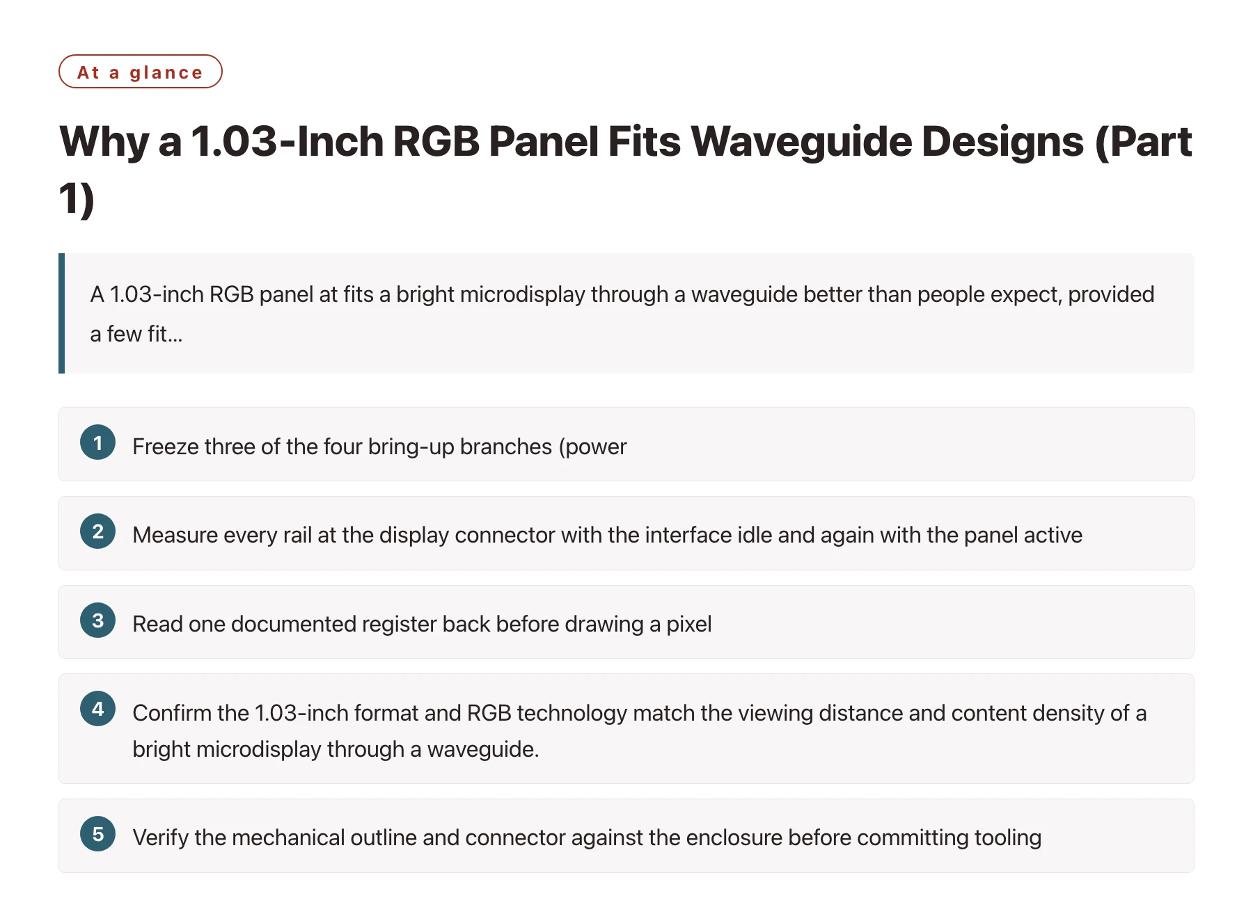 Why a 1.03-Inch RGB Panel Fits Waveguide Designs (Part 1)——全文要点速览